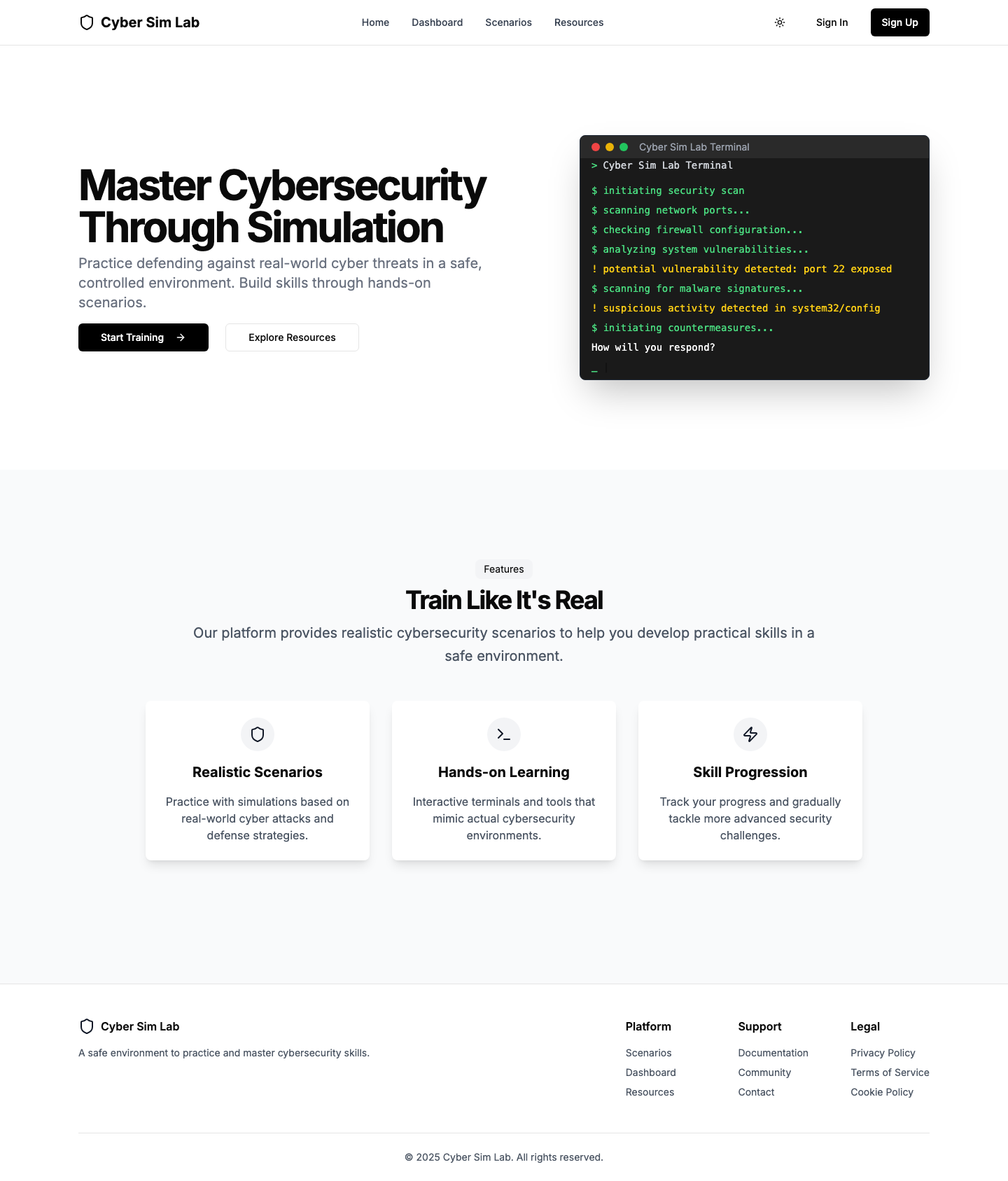 Cyber SimLab — screen 1
